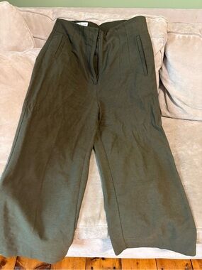 Zara High Waisted Linen Blend Olive Wide-Leg Cropped Trousers